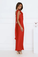 Whispered Flame Satin Maxi Dress Red