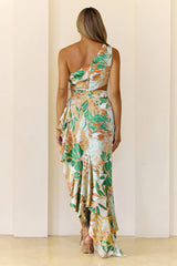 Trendy One Shoulder Cutout Maxi Dress Tropical Print