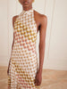 Striped metallic crochet-knit halterneck maxi dress