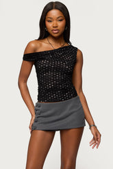 Off Shoulder Lace Polka Dot Top