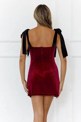 Crowned In Style Velvet Mini Dress Burgundy