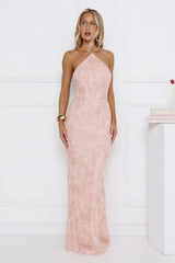 The Sparkling Muse Sequin Halter Maxi Dress Pink