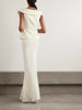 Off-the-shoulder belted metallic bouclé and crepe maxi dress