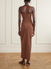 Arced ruched satin maxi dress