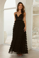 Drama Queen Tulle Tiered Maxi Dress Black