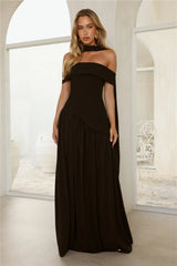 Midnight Elegance Off Shoulder Maxi Dress Black