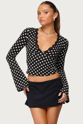 Polka Dot Lacey Plunge Neck Top