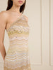 One-shoulder sequin-embellished striped metallic crochet-knit maxi dress