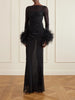 Layered lace and feather-trimmed crepe de chine maxi dress