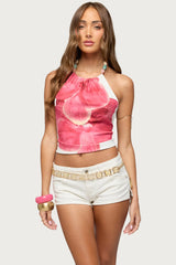 Backless Flower Bead Halter Top