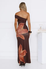 Lilac Lullaby One Shoulder Maxi Dress Brown