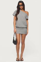 Striped Off Shoulder Cutout Mini Dress