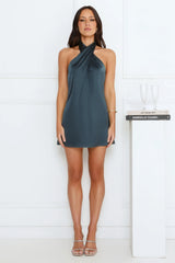 Exclusive Parties Halter Satin Mini Dress Green