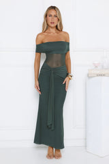 Nightfall Glitter Off Shoulder Maxi Dress Teal