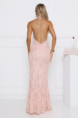 The Sparkling Muse Sequin Halter Maxi Dress Pink