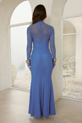 Twist Of Luxe Mesh Long Sleeve Maxi Dress Blue