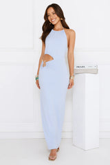 South Of France Halter Maxi Dress Light Blue