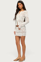 Rusa Button Up Sheer Crochet Top
