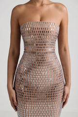 Embellished Bandeau Maxi Dress in Almond