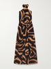 Draped printed wool-blend jersey halterneck maxi dress