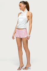 Satin Effect Backless Cowl Neck Top