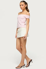 French Terry Striped Off Shoulder Top