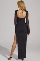 Embellished Side Split Maxi Dress in Black