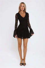 Gilded Lace Nights Long Sleeve Mini Dress Black