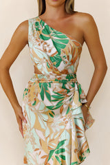Trendy One Shoulder Cutout Maxi Dress Tropical Print