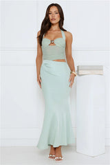 Celeste Shine Mesh Maxi Dress Sage
