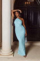 The Sparkling Muse Sequin Halter Maxi Dress Blue
