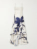 Inoportuna printed ruched ruffled satin maxi dress