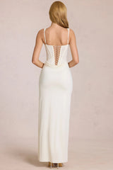 Lace Corset Maxi Dress in Pearl