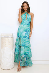 Starlight Stroll Halter Maxi Dress Green