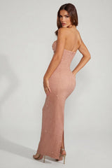 Embellished Bandeau Cowl Neck Maxi Dress in Caramel
