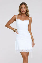 Wink Glow Mesh Lace Mini Dress White