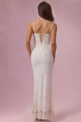 Embellished Corset Maxi Dress in Pearl