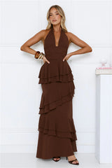 Power Glow Halter Maxi Dress Brown