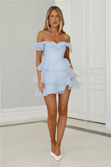 Fizz Fun Off Shoulder Mini Dress Blue