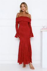 Supreme Off Shoulder Mesh Maxi Dress Red