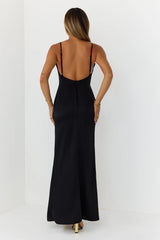Satin Lace Nights Maxi Dress Black