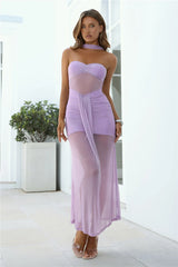 Shimmer Sheer Strapless Maxi Dress Lilac