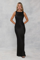 The Blaire Backless Satin Maxi Dress Black