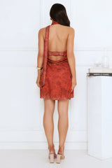 Kiss Whisper Mesh Mini Dress Rust