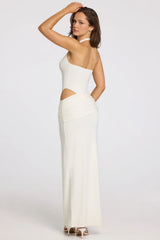 Deep Plunge Halterneck Maxi Dress in White