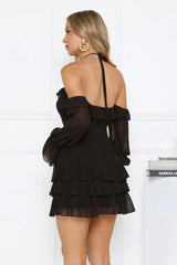 Holiday Energy Off Shoulder Mini Dress Black
