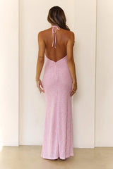 Luxe Edge Nights Halter Maxi Dress Pink