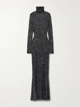 Sequined stretch-knit turtleneck maxi dress