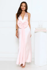 Beauty Hours Halter Satin Maxi Dress Pink