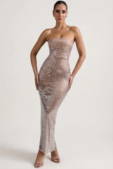 Embellished Bandeau Maxi Dress in Almond